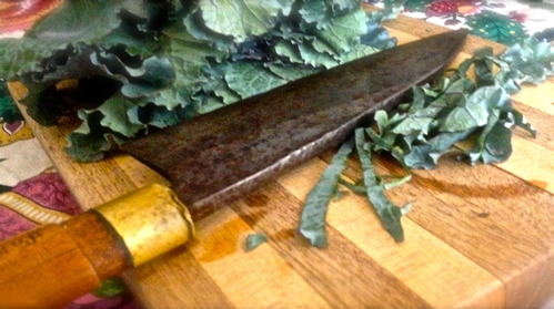 Tree Collard leaves being sliced